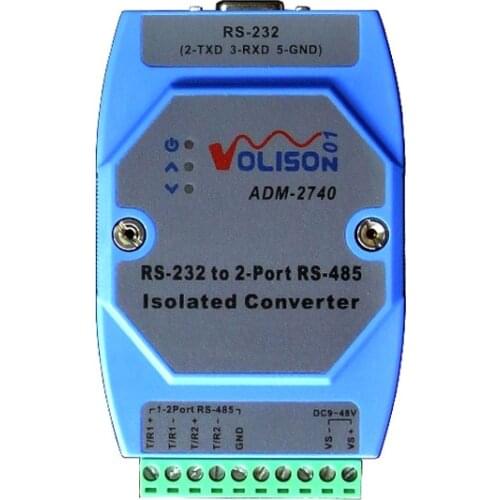 ADM-2740 Isolated RS232 to 2-Way 485 Converter 1 in 2 Out Hub Distributor Industrial Grade Lightning Protection Rail