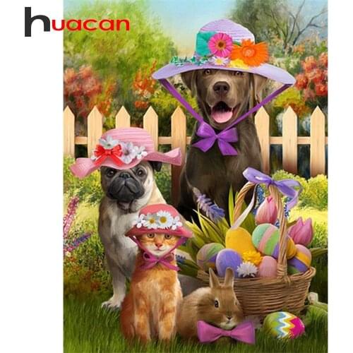 Huacan Full Diamond Embroidery Dog Cat Mosaic 5D DIY Diamond Painting Animals Picture Of Rhinestones Creative Hobbies Room Decor