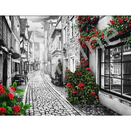 Black White Stree Landscape Embroidery DIY 5D Diamond Painting Cross Stitch Mosaic Full Round&square Drill Home Decoration Gif