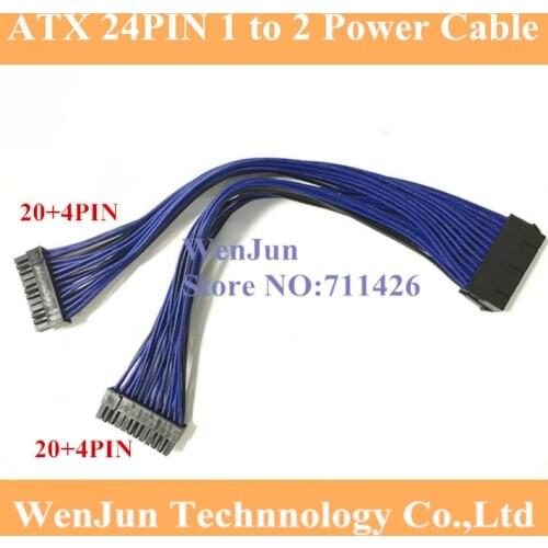ATX 30cm 24 Pin Dual PSU Power Supply Extension Cable Synchronous Cord for Computer Cable Connector for Mining 24Pin 20+4pin