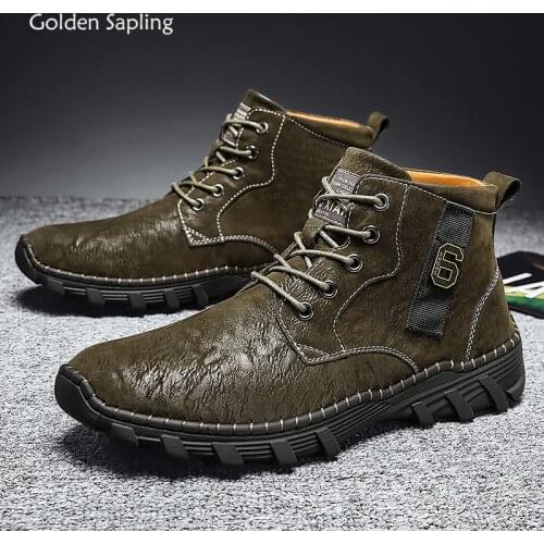 Golden Sapling Retro Mens Boots Army Green Military Tactical Shoes Fashion Platform Leisure Motorcycle Driving Ankle Boots Men