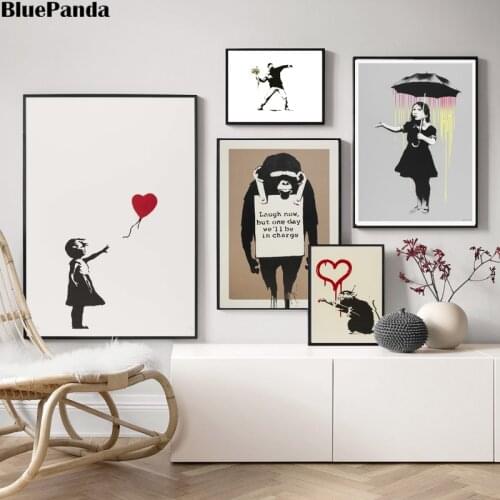 Girl with Balloon Graffiti Street Art Flower Thrower Prints on Canvas Poster Wall Painting Picture for Living Room Home Decor