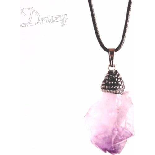 Druzy Natural Amethysts Quartz citrines Crystal Pendant Freeform Gem-stone With Paved Rhinestone Caps Pendants For Men Women