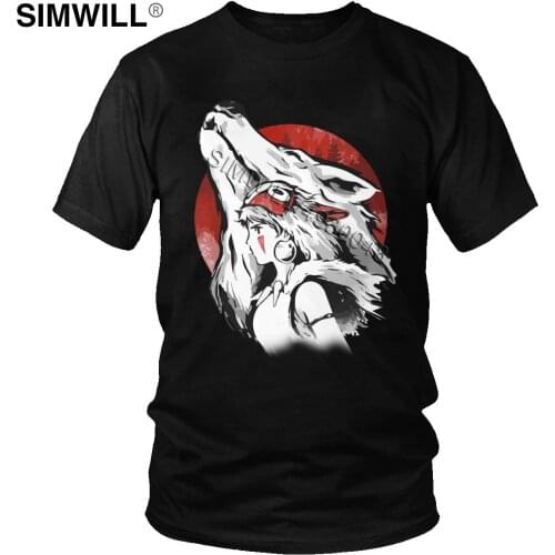 Princess Mononosuke Hime T Shirt for Men Cotton Japanese Anime Wolf T-Shirt Short Sleeve Tee Miyazaki Studio Ghibli Tshirt Merch