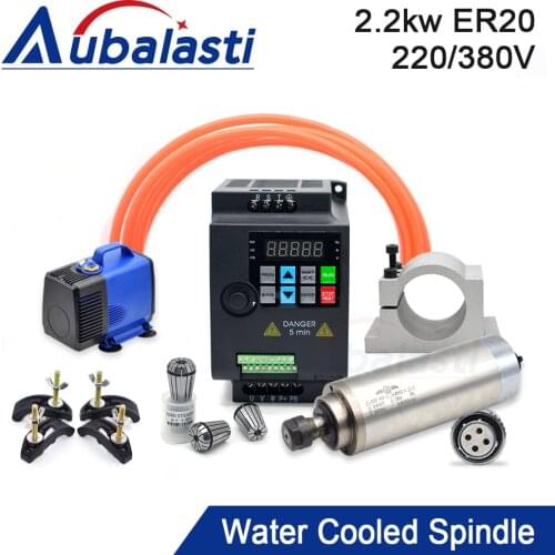 2.2kw ER20 water cooled spindle kit water cooling spindle & 2.2kw inverter & 80mm spindle bracket & 75w water pump