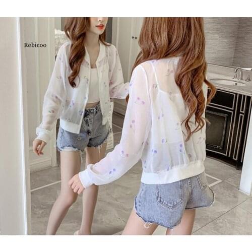 Embroidered Slim Baseball Short Jacket Summer Casual White Thin Womens Bomber Jacket Fashion Cutout Sunscreen Cardigan Jacket