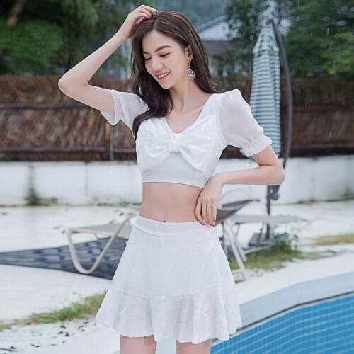 Swimsuit For Teens Two Piece Korean Hot Bathing Suit Women Push Up Sexy Swim Swimwear Two Pieces Trendy Bikini Skirt White Cute