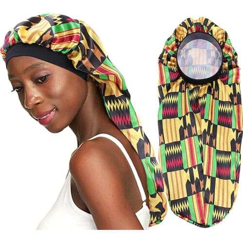 Fashion Long Bonnet Satin Silky Bonnet Night Sleep Cap Hair Care Chemo Cancer Hat Ladies Headwrap African Pattern Print Turban