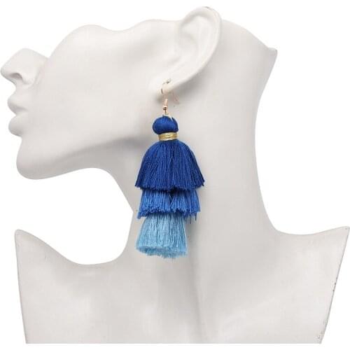 Fashion Long Tassel Earrings For Women Statement Jewelry 3 Layered Fringe Drop Earrings Big Fashion Handmade Dangle Earrings