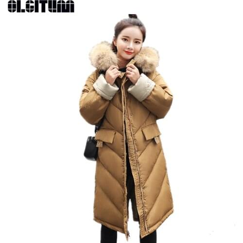 New Winter Women M-3XL Fashion Cotton Coat with Pocket Big Fur Collar 2020 Multi-color Long Loose Thick Solid Outwear Female