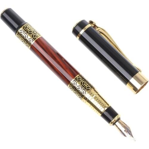 Imitation Red Wooden With Carving Flower Medium Nib 0.5mm Fountain Pen Supplies