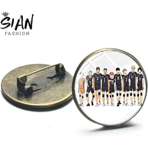 SIAN Popular Japanese Manga Haikyuu!! Series Brooches School Volleyball Syouyou Kageyama Boys Glass Picture Cool Hat Pins Badge