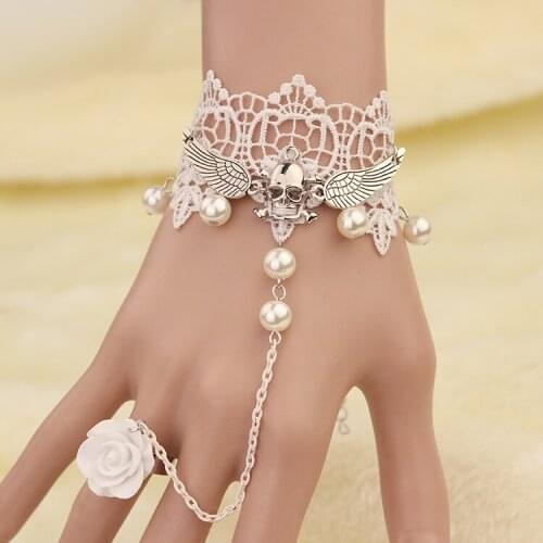 Casual White Jewelry Lace-up Bracelet Unique Charms Jewelry Angel Wings Skull Gothic Wovens bracelets Luxury Handmade Pulsera