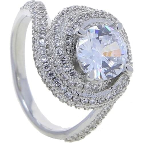 Luxury Fashion Big 5A Round Cubic Zirconia Silver Color Iced Out Bling Engagement Band CZ Eternity Ring For Women Wedding Gift