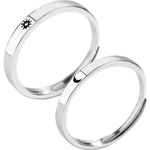 Sun Moon Couple Matching Ring for Women Men Open Adjustable Couple Friendship Stackable Ring Simple Ring Jewelry