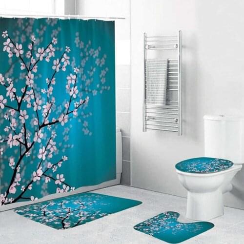 Waterproof polyester 180x180cm 3D HD digital printing shower curtain set + cushion set base cover cover toilet cover