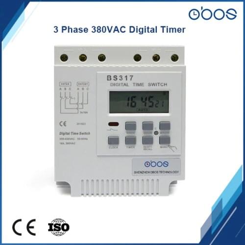 Built-in battery 3 phase 380V 25A 50/60Hz programmable timer with 16 times on/off per day time settiing ragne 1min-168H