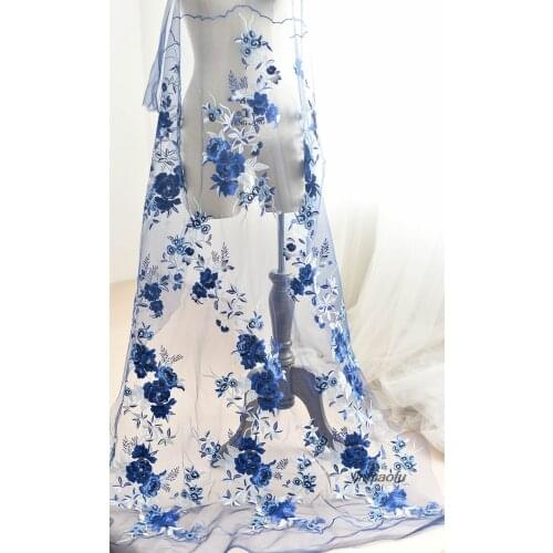 High-grade peony embroidery bud mesh fabric wedding dress diy decorative accessories Clothing wedding fabric