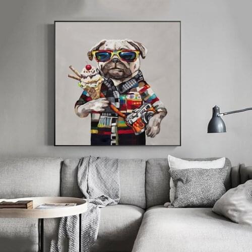 Funny Dog Animal Oil Painting Printed On Canvas Abstract Posters Indoor Decoration Wall Art Pictures for Living Room Home Decor