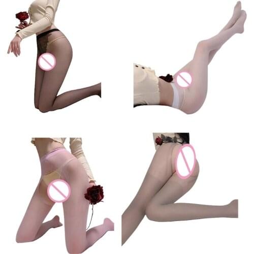 Womens Sexy Open File Temptation Stockings Crotchless Ultra Thin Tights Pantyhose Female Hollow Stretch Costumes Erotic Lingerie