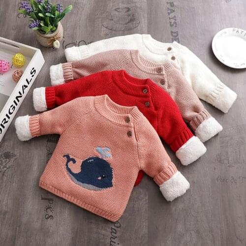 Little Girls Winter Sweater 2018 New Boys' Padded Thickened Knitwear Childrens Knitted Sweaters Baby Kids Velvet Pullovers B7