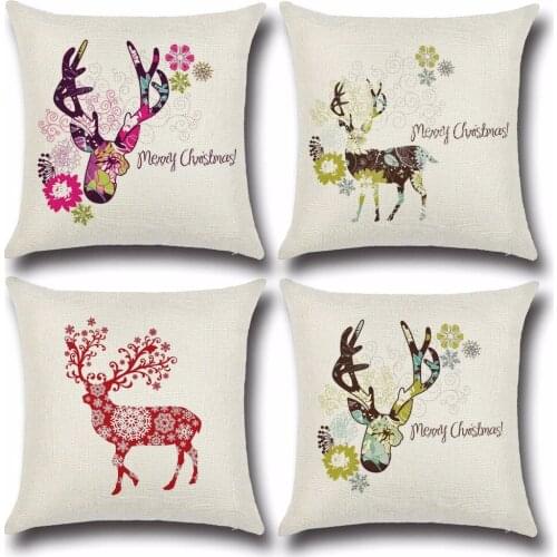 1PC 45*45cm Cotton&Linen Christmas Pillow Cover Cushion Office Nap Santa Claus Throw Pillow Case OU 015