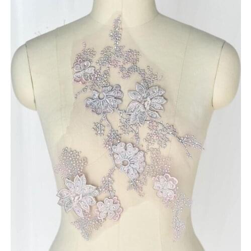 1 Piece High Quality 37*25cm Luxury Rhinestone Lace Collar Flower Bridal Wedding Dress Lace Applique Clothing Accessories