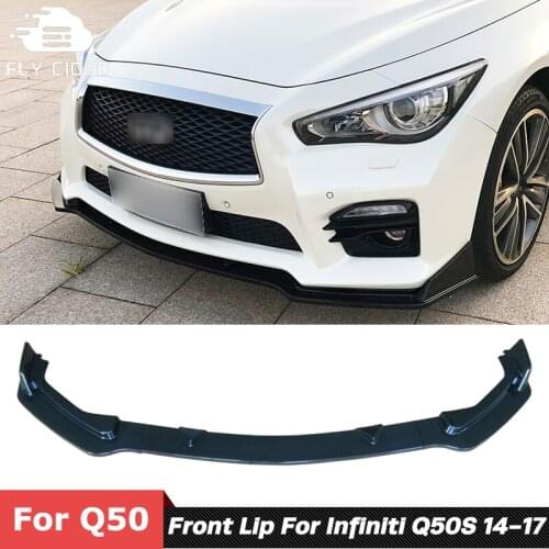 3 PCS Splitters ABS Material Carbon Black Protection Trim Front Shovel Chin Bumper Lip For Infiniti Q50 Q50S 2014-2017
