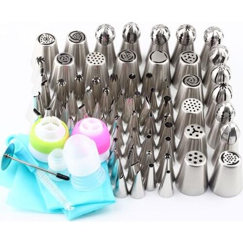 84Pcs Stainless Steel Russian Nozzles Icing Piping Pastry Tips 1Pcs Silicone Bag 4Pcs Coupler 1Pcs Brush Cream cake Decorating