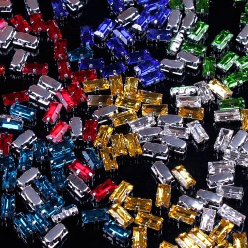 AB Rhinestones Crystals For Needlework Rectangle With Silver Claw Sew On Rhinestones Strass Diamond Metal Base Buckle Crystals