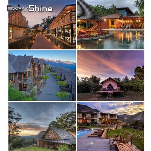 Evershine Diamond Embroidery Full Square Set Lodge Diamond Painting Landscape River Kit Diamond Mosaic Decor Home Cross Stitch