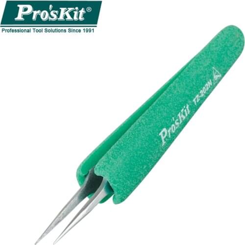 Proskit TZ-202N Antistatic ESD Non-Slip Pointed Tweezers For Electronics Industry Semiconductor Jewelry Watches Glasses Repair