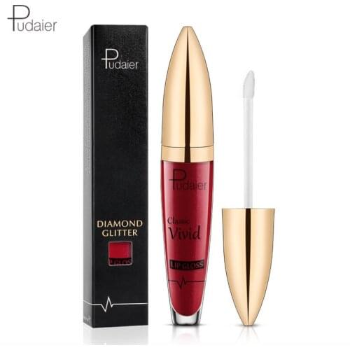 Pudaier Glitter Lip Gloss Diamond Shimmer Pigment Metallic Glossy Lip Gloss Matte to Sparkling Lip Tint Liquid Lipstick T1556