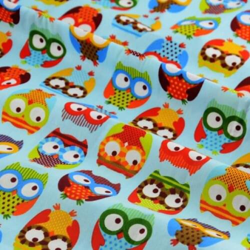 Booksew 1 meter Blue Cute Owl Printed Cotton Fabric Children Bedding Sheet Sewing Home Textile Upholstery Patchwork 155cm*100cm