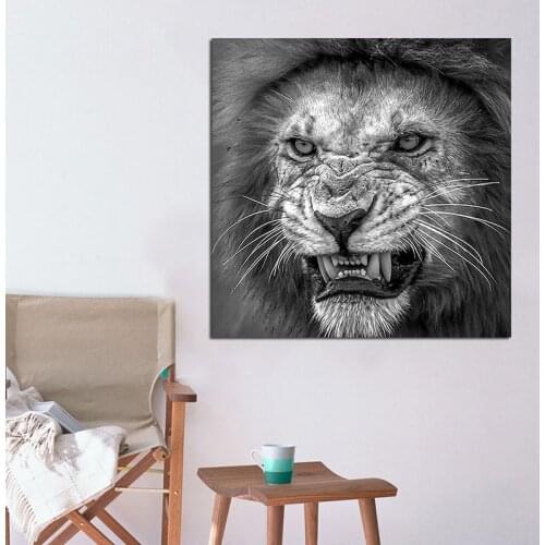 Black and White Lions Animals Canvas Poster Wild Landscape Painting Wall Art Pictures Graphic Gift Living Room Bedroom No Frame