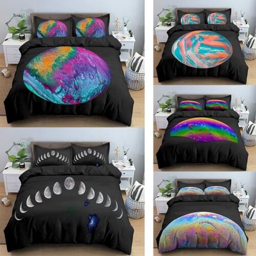 Planet 3D Print Black Duvet Cover Set Kids Boy Adult Bedroom Decor Soft Fabric Bedding set (No Sheet No Filling) King Queen Size