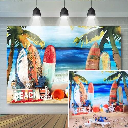 Surfing Kids Photography Background Summer Beach Backdrop Party Sea Child Portrait Baby Birthday Party Surboard Photostudio