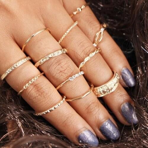 JAVRICK 12pcs/set 2018 Womens Ring Bohemian Vintage Women Finger Rings Set Punk Style size 4.25-6