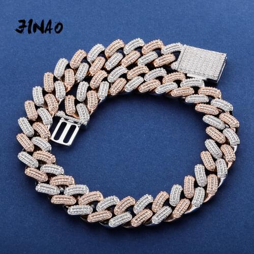 JINAO 18mm Gold Sliver-color square buckle Cuban necklace ice-out cubic zirconia necklace hip-hop jewelry mens gift