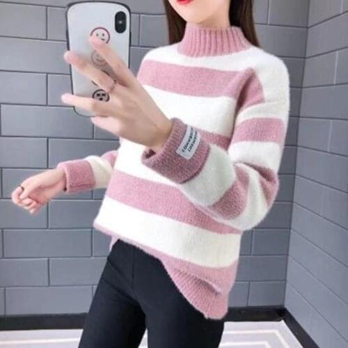 Jvzkass velvet thick sweater ladies autumn and winter high-neck womens loose lazy style outer wear tide bottoming shirt Z357