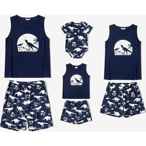 PatPat New Summer Family Dinosaur Print Tank Top and Shorts Matching Pajamas Set(Flame Resistant)