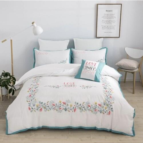 Embroidery Bedding Set Luxury Bed Set Queen King Size Bedding Sets White 100% Cotton Duvet Cover Sets Bed Sheet Pillowcases