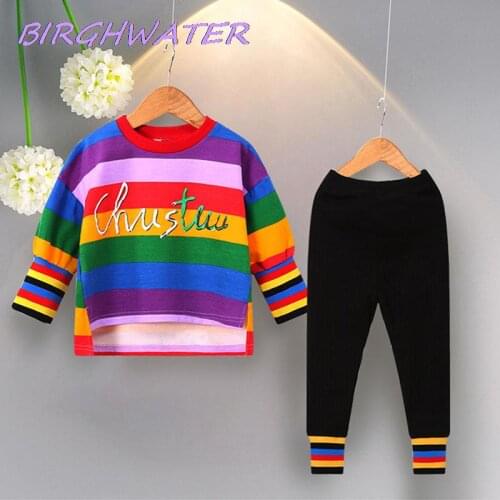 2020 new autumn item girl casual rainbow suit including top+pant 2pcs per set