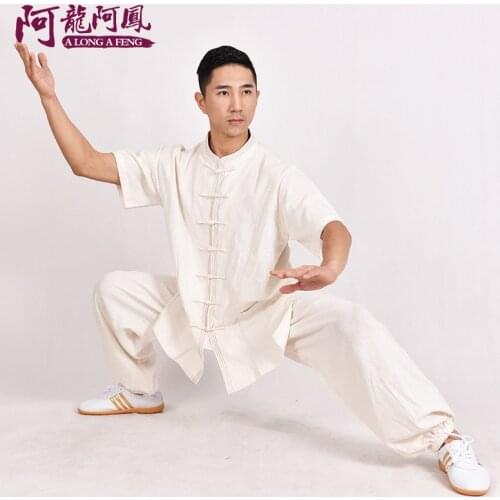 Summer cotton short sleeved men in elderly tai chi clothing half sleeve Taijiquan exercise wear exercise martial arts activities
