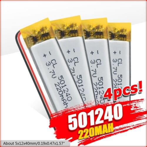 3.7V 220mAh 501240 Battery Li-Polymer Rechargeable Battery 501240 Li Po Lithium Cells for GPS Earphone MP3 MP4 051240