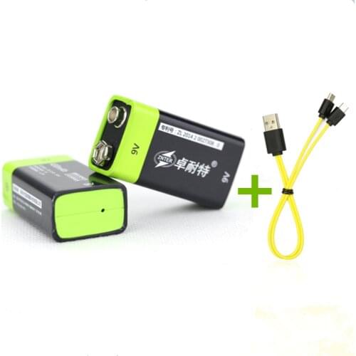 2PCS ZNTER 600mAh USB 9V rechargeable lithium battery 6F22 rechargeable lithium polymer battery + 1PCS Micro USB charging cable