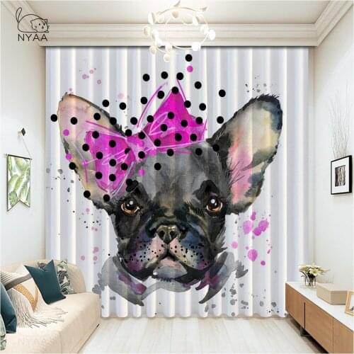 Fashion Dog Print Poster Blackout Curtains Modern Window White Curtain European And American Style Room Curtain Micro Shading
