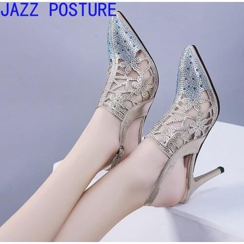Fashion women pointed toe stilettos buckle strap shoes woman sandals 2021 summer dress sexy hollow rhinestone shoes w021