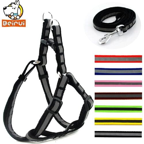 1.0/1.5CM Width Stripe Pattern Nylon Dog Pet Harness & Walking Leash Set