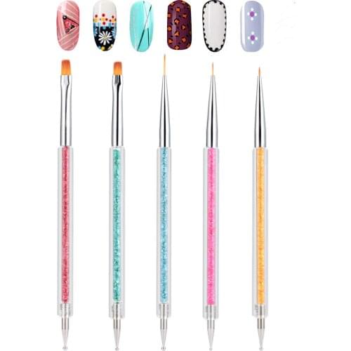 5 PCS Nail Art Brushes Set Gel Polish Nail Art Design Pen Painting Tools with Nail Extension Nail Art Liner Brush DIY Manicure